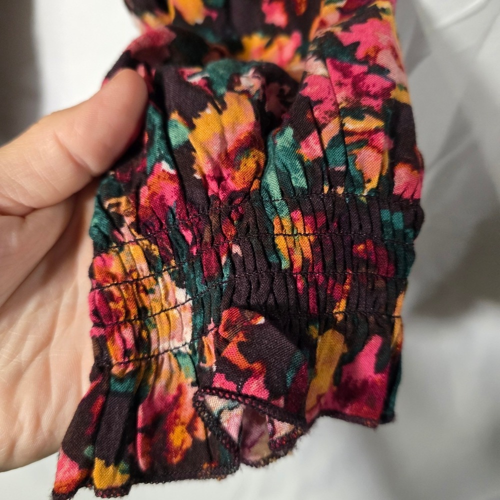 Maurices Womens XS Floral Smocked Empire Waist Tunic Top Long Sleeve Boho indie - Picture 5 of 11